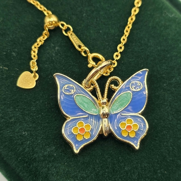 💙 Authentic Gucci Blue Enamel Butterfly Necklace 🦋 - Picture 4 of 4